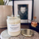 French Countryside soy candle with fresh pear & vanilla notes, luxury home fragrance in glass jar